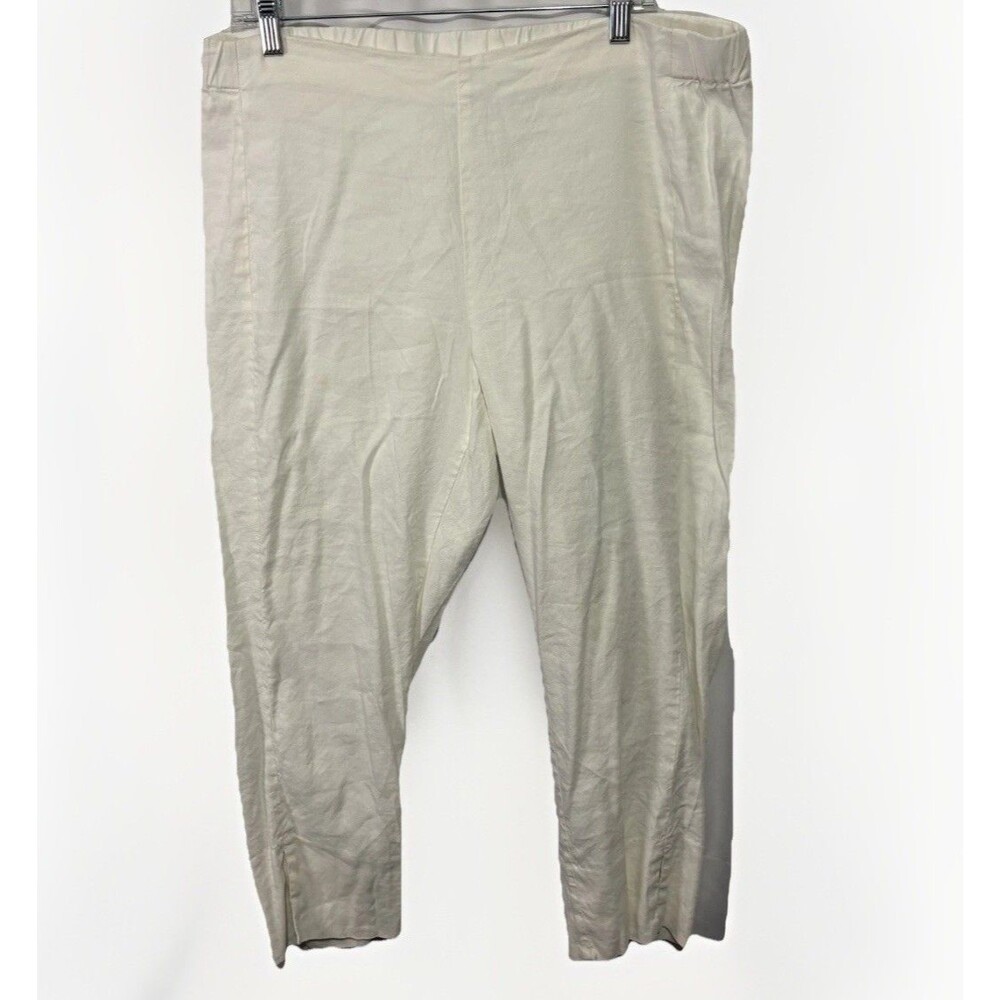 J.Jill Linen Stretch White Pants Women's Size L Elastic Waist Slit Hem Coastal